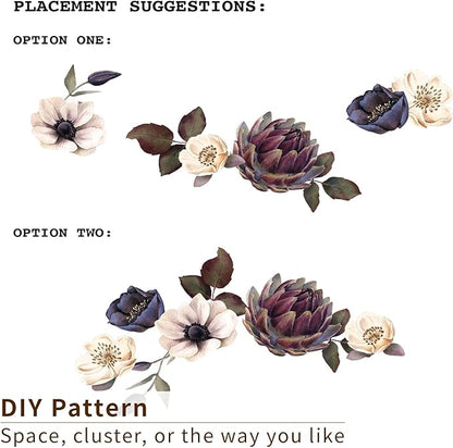 Fabric Peel and Stick Floral Wall Decal, Self-Adhesive Peony Flowers Wallpaper, Rose Sticker for Living Room Bedroom Wall Decor, Eden Garden A-3 PCs