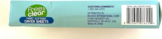 Homebright Free & Clear Fabric Softener Dryer Sheets, Perfume Free, Dye Free, Controls Static Cling, 40 Sheets