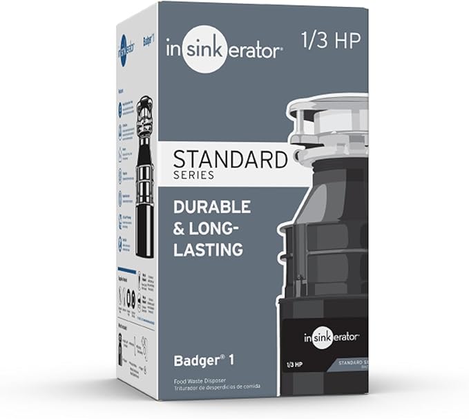 InSinkErator Garbage Disposal, Badger 1, Standard Series, 1/3 HP Continuous Feed, Black, Waterborne Grey Enamel