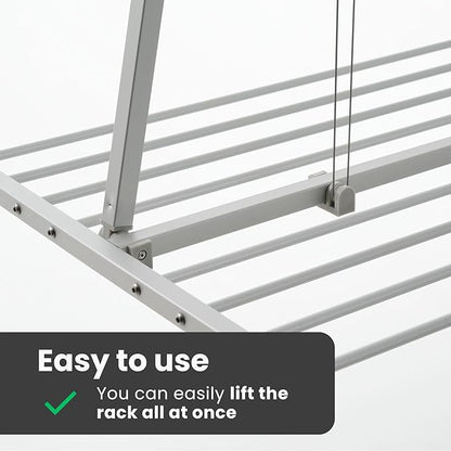 foxydry Mini, Ceiling Mounted Clothes Drying Rack, Pulley Clothesline, Vertical Folding Laundry Drying Rack 21.26" D x 59.84" W x 9.84" H