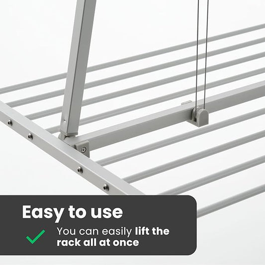 foxydry Mini, Ceiling Mounted Clothes Drying Rack, Pulley Clothesline, Vertical Folding Laundry Drying Rack 21.26" D x 59.84" W x 9.84" H