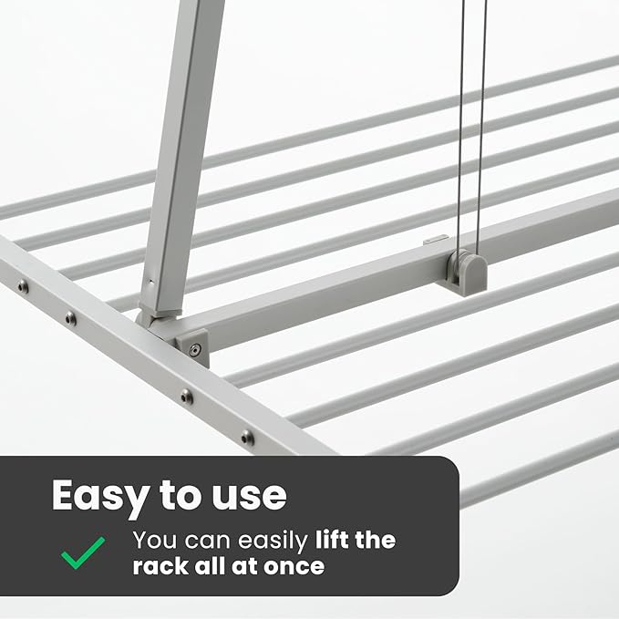 foxydry Mini, Ceiling Mounted Clothes Drying Rack with Pulley, Vertical Folding Laundry Clothes Airer, extensible Drying Rack for Indoors and Outdoors