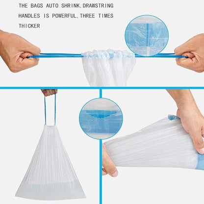 Small Trash Bag, 2.6 Gallon Garbage Bags Bathroom Trash can Liners for Bedroom Home Kitchen 80 Counts,2 Gallon Trash Bag with Blue Drawstring, White Bags