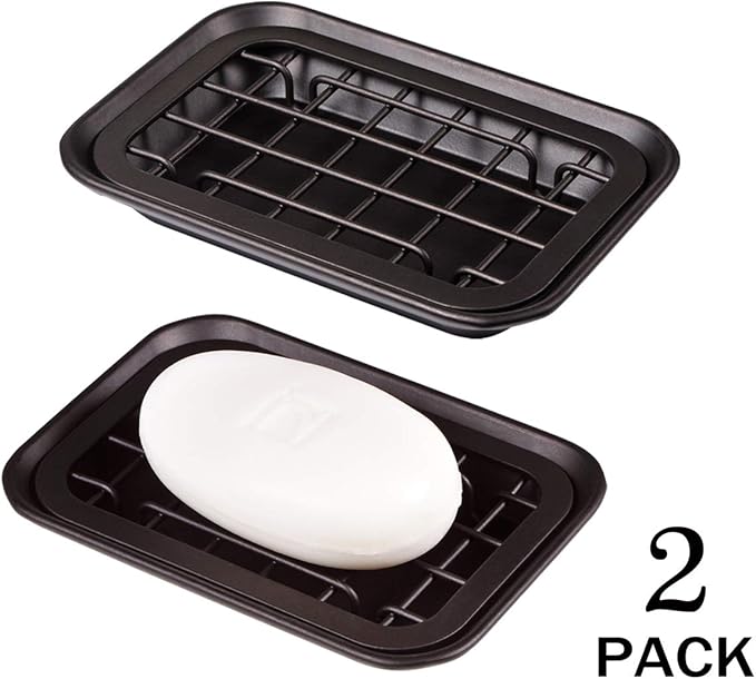 Kitchen and Bathroom Soap Dish Tray - Metal 2-Piece Soap Dish Tray with Drainage Grid and Holder for Kitchen Sink Countertops to Store Soap, Sponges, Scrubbers - Rust Resistant - 2 Pack (Bronze)