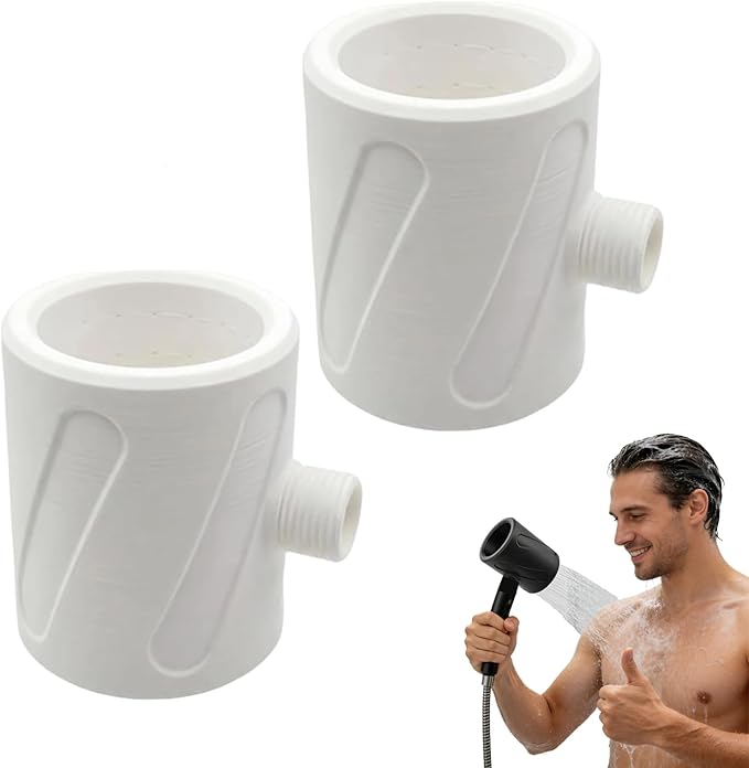 Spiral Nozzle Men's Cleaning Shower Head - Upgraded Men's Shower Head,360° Ring Water Spray Shower Heads,Coarse-Pore Design Prevents Clogging,Easy to Install, Suitable for Home Bathrooms (White+White)