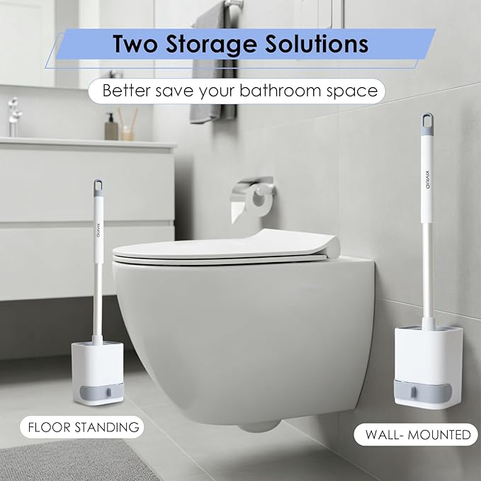 Toilet Cleaner Brush, Silicone Toilet Brush+Pumice Stone for Toilet Cleaning, with Non-Slip Long Handle, Wall Mounted/Floor Standing, Toilet Brush Set for Bathroom RVs