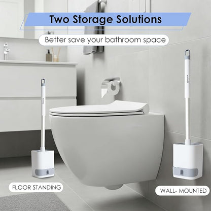Toilet Cleaner Brush, Silicone Toilet Brush+Pumice Stone for Toilet Cleaning, with Non-Slip Long Handle, Wall Mounted/Floor Standing, Toilet Brush Set for Bathroom RVs