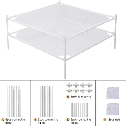 Clothes Drying Rack, 2-Layer Sweater Laundry Drying Rack Flat, Mesh Drying Rack Clothing for Indoor & Outdoor, White