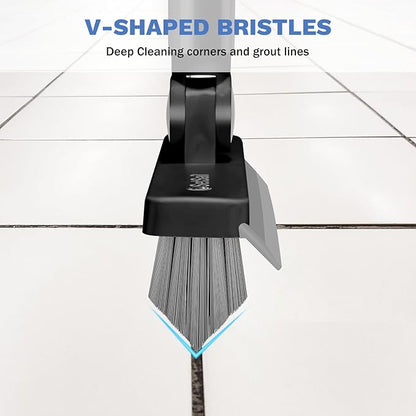 SetSail Grout Cleaner Brush with Long Handle, V-Shaped Floor Scrub Brush Swivel Grout Brush Stiff Bristle Floor Grout Scrubber for Bathroom, Tile Line, Crevice, Kitchen, Wall, Deck, Garage, Black Grey