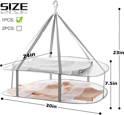 2 Tier Folding Mesh Clothes Drying Rack with Internal Fixation Stackable Sweater Drying Rack Portable Hanging Laundry Rack for Sweater,T-Shirt,Delicates,Swimsuit (1 Pack)