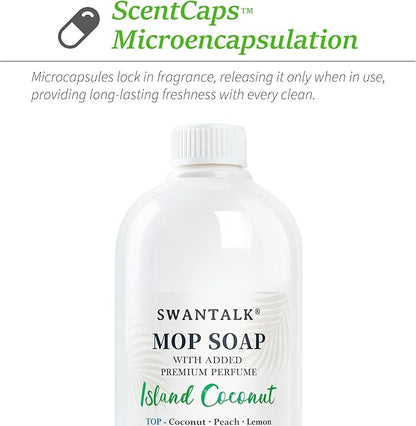 Mop Soap with Long Lasting Premium Perfume, 4X Concentrated Floor Cleaner, Multi Surface Solution for Hardwood, Tile, LVP, Laminate, Pet Friendly, 32 fl oz (Island Coconut)