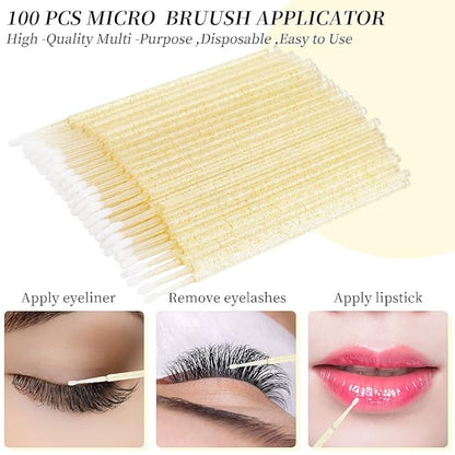 300 PCS Eyelash Extension Supplies Kit Disposable Micro Swab Brush Eyebrow Spoolies Lip Stick Brush Mascara Wand Applicator Makeup Brush Tool(all gold kits)