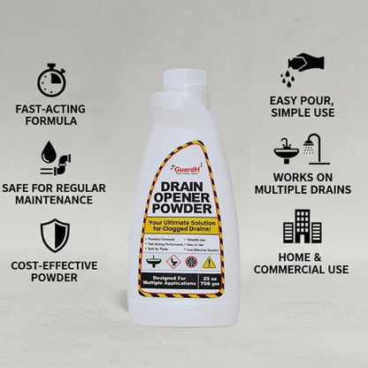 Drain Opener Powder 25 oz (708 g) – Fast-Acting Drain Cleaner for Kitchen Sink, Bathroom Drains, Shower & Pipes – Powerful Grease, Hair & Clog Remover – Heavy Duty Pipe Cleaning Powder