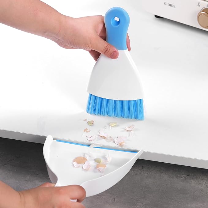 NACENA Mini Dustpan and Brush Set, Small Broom and Dustpan Set Dust Pan and Mini Hand Broom Dustpan and Broom Combo Compact for Home Table Keyboards Sofa Kitchen, Dark & Blue
