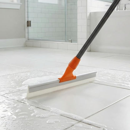 Silicone Floor Squeegee for Shower Glass, Floor, and Garage - Heavy-Duty Pet Hair Remover, Bathroom Tile Cleaner, Window Wiper - Flexible, No Streaks, Compact Storage