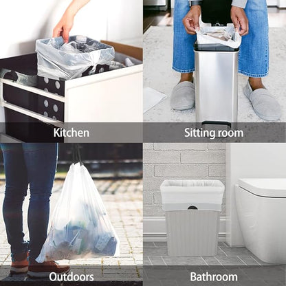1.3 Gallon 100 Counts (fit 1.3-1.5 Gal) Mini Drawstring Trash Bags Garbage Bags, 4-5L Small Plastic Trash Can Liner fit 1,1.2-1.5 Gal Waste Basket for Home Office Kitchen Bathroom, White