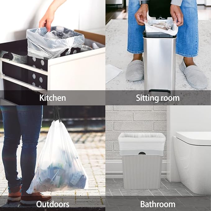 1.5 Gallon 120 Counts Mini Strong Drawstring Trash Bags Garbage Bags by RayPard, Small Plastic Bags fit 4.5-6L Trash Can for Home Office Kitchen Bathroom Bedroom, White Waste Basket Liners