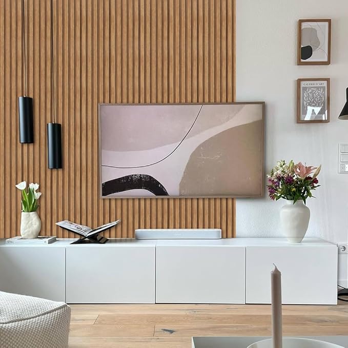 Arthome 17''x120'' Wood Slat Wallpaper, Peel and Stick Self Adhesive Wood Wallpaper PVC Vinyl Decorative Removable Wallpaper Waterproof Faux Wood Grating Stripe Contact Paper for Living Room Bedroom