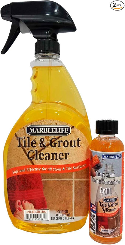 Marblelife Tile and Grout Cleaner Kit, Ready-to-Use 32 oz Spray Cleaner + 4 oz Concentrate Refill, Powerful Grout Cleaner for Tile Floors, Heavy Duty Kitchen, Bathroom & Shower Cleaner