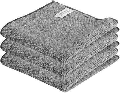 Microfiber Cleaning Cloth, 3 Pcs Grey 11.4 inch x 11.4 inch, Cleaning Rags，Microfiber Cloth, Multi-Functional Cleaning Towels, for Car Detailing, Home, Kitchen (Gray)