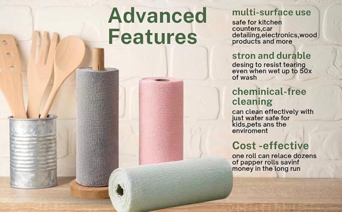 Super Eco Clean Microfiber Towel Roll 50 Tear-Away Reusable Sheets | Microfiber Cloths on a Roll for Kitchen, Car Detailing & House Cleaning | Eco-Friendly Paper Towel Alternative