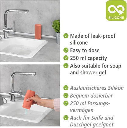 WENKO Easy Squeeze Dish Soap Dispenser for Kitchen Sink, Squeeze Bottle for Washing Up Liquid and Hand Soap, Round refillable Plastic Bottles, Easy to Fill and to use, 8.5 oz, Brick red
