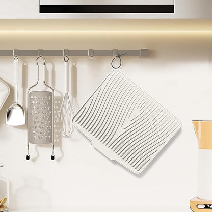 Silicone Dish Drying Mat for Kitchen Counter, Dish Drying Pad, Non-Slip Drain Pad with Built-in Drain, Heat Resistant Stone Drying Mat,Cream-2pcs