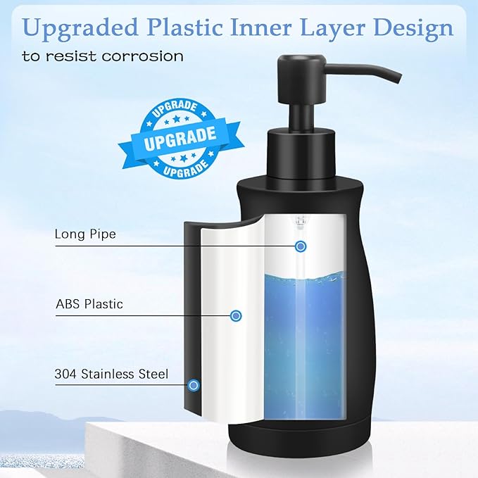 ARKTEK Matte Black Soap Dispenser Stainless Steel 13.5 OZ - Liquid Hand Lotion Dispenser Decor Refillable Dishwashing Soap Dispenser for Kitchen Bathroom Countertops Farmhouse College Dorm