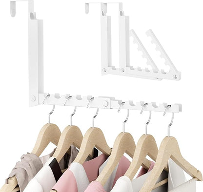 BAKON Over The Door Hooks, Small Space Double Folding Portable Over The Door Drying Rack for Laundry, Bathroom, Bedroom, Travel Storage and Drying (2Pack, White)