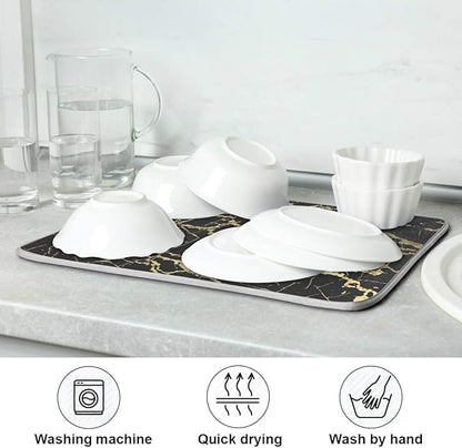 Super Absorbent Dish Drying Mat, Microfiber Fast-Drying Dish Mat, 24" x 18", Kitchen Dish Drying Pad, Black Gold Marble