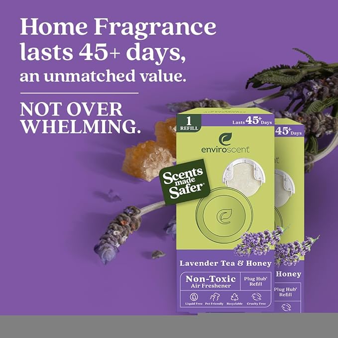 Enviroscent Non-Toxic Air Freshener Paper Refills - Compatible with Enviroscent Plug Hub® Warmer Kit - Home Fragrance Lasts Up to 90 Days - Lavender Tea & Honey Scent (Pack of 2)