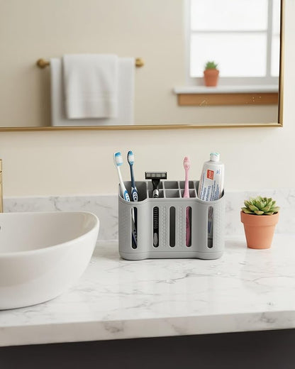 Tooth Brush Holder for Bathroom, Silicone Toothbrush Holder with Drainage, Bathroom Organizers and Storage, 8 Slots Kids Electric Toothbrush and Toothpaste Holde Drainage