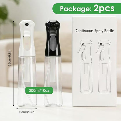 THINTON Mist Spray Bottle for Hair (10oz/300ml) - 2 Pcs Continuous Spray Bottle for Salons Cleaning Plants Gardening