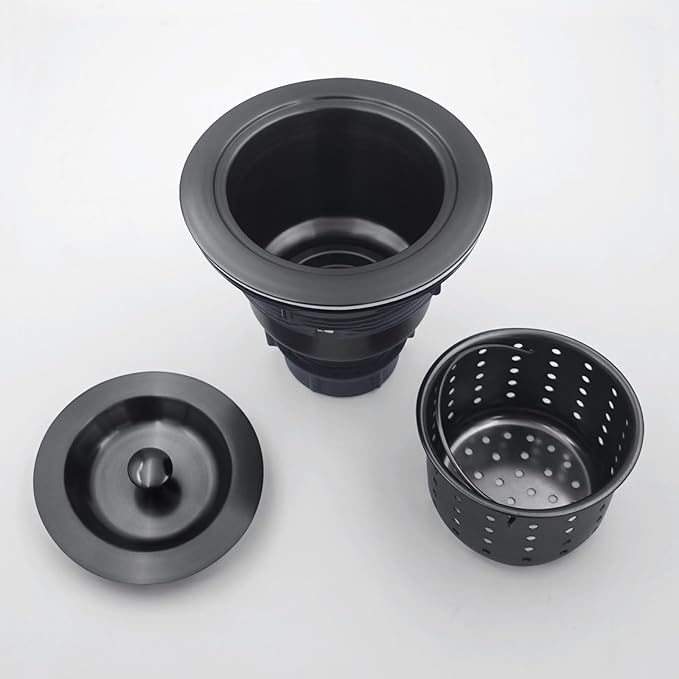 3-1/2-Inch Kitchen Sink Drain Strainer Assembly Kit Gunmetal Black, GZILA Deep Waste Basket Strainer with Sealing Lid Sink Stopper, Dark Gray 304 Stainless Steel