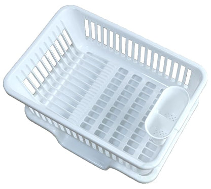 Heavy Duty 2-Piece Plastic Dish Drying Rack Set in White - Includes Large Dish Drainer, Attached Drainboard, and Utensil Cup Holders for Home Kitchen Countertop Organization