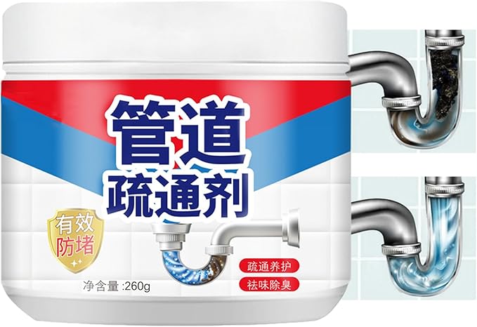 Drain Cleaner Powder - 260g Hair Clog Removal, Heavy Duty Grease Leftover Pipe Solution, High Density Odor Reducer, Preventive Professional Clog Dissolver | for Balcony Kitchen Sink Bathroom Pipe