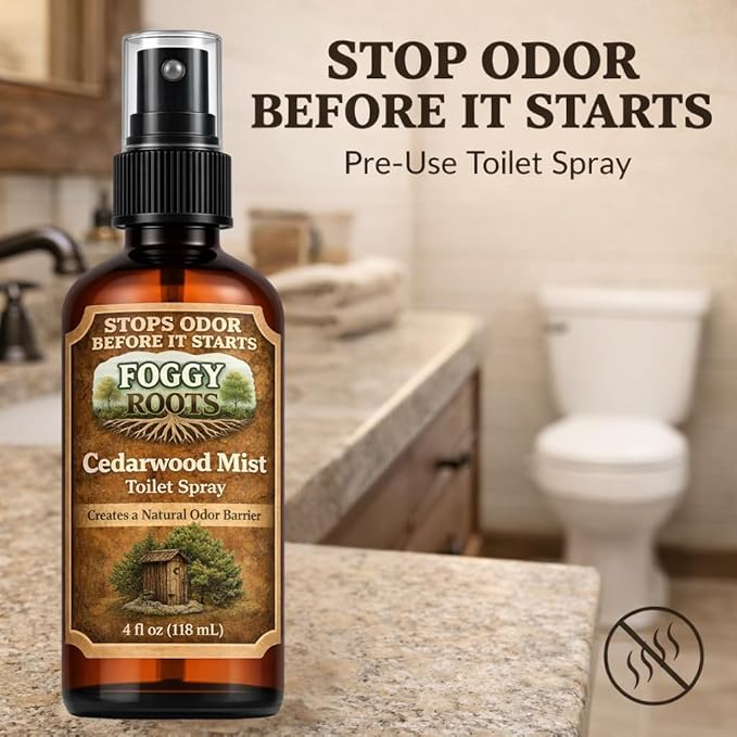 Cedarwood Pre-Poop Toilet Spray – Stops Odor Before It Starts, Bathroom Odor Eliminator for Toilet, 4 oz (200+ Uses) Travel, Home & Work