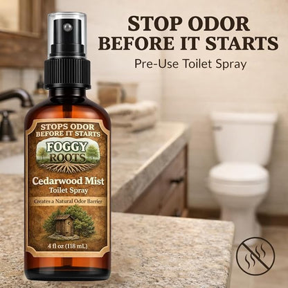 Cedarwood Pre-Poop Toilet Spray – Stops Odor Before It Starts, Bathroom Odor Eliminator for Toilet, 4 oz (200+ Uses) Travel, Home & Work
