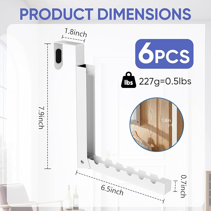 6-Pack Over The Door Hanger – Folding Clothes Drying Rack & Folding Hanging Coat Rack, Space-Saving Towel Organizer for Bathroom, Bedroom & Laundry Room
