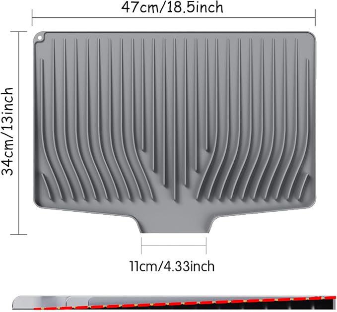 Large Premium Silicone Dish Drainers for Kitchen Counter - 18.5"x13" Non-Slip, Heat-Resistant (450°F) with Hanging Hole, Multi-Use Dish Rack Mat (Gray)