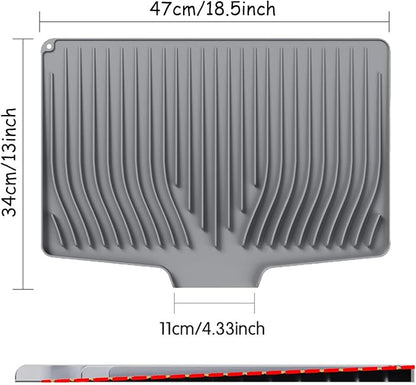 Large Premium Silicone Dish Drainers for Kitchen Counter - 18.5"x13" Non-Slip, Heat-Resistant (450°F) with Hanging Hole, Multi-Use Dish Rack Mat (Gray)