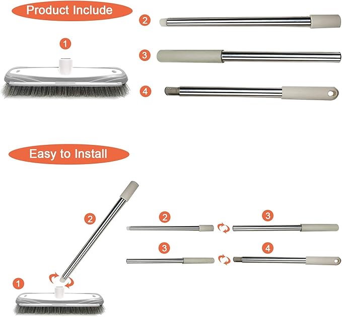 Push Broom,Tub Tile Broom Brush,Stiff Bristles Broom for Shower Cleaning, Patio, Kitchen,Grout and Garage,Indoor Outdoor Cleaning Brush,Adjustable Stainless Steel Long Handle-46.5"…