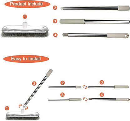 Push Broom,Tub Tile Broom Brush,Stiff Bristles Broom for Shower Cleaning, Patio, Kitchen,Grout and Garage,Indoor Outdoor Cleaning Brush,Adjustable Stainless Steel Long Handle-46.5"…