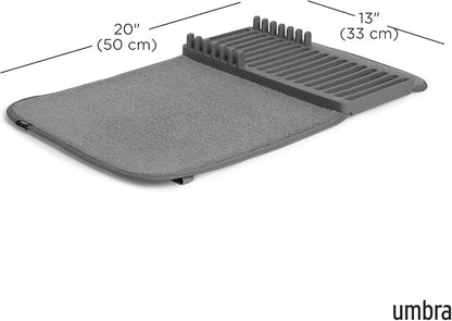 Umbra Udry Dish Rack and Microfiber Drying Mat – Space-Saving Design Folds Up for Easy Storage, Mini Rack, Gray