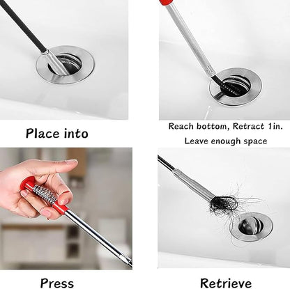 Drain Snake, Hair Drain Clog Remover Tool - 33 inch Snake Drain Hair Removal Tool for Sewer Kitchen Bathroom Tub Clogged Drains Opener Cleaning Tool, Flexible Grabber Claw Pick Up Reacher