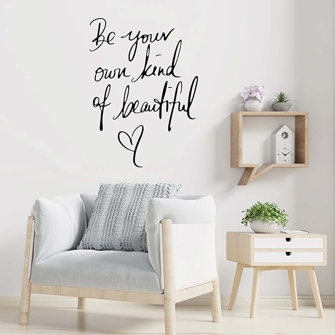Inspirational Vinyl Wall Decals, Be Your Own Kind of Beautiful Quote Wall Sticker Wall Art Home Decor Wall Stickers for Living Room Bedroom Office Bathroom Girl Home Decoration(Black)