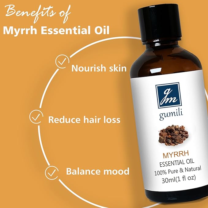 GM Gumili Frankincense and Myrrh Essential Oil Combo Set (2 Pack), 100% Pure Undiluted Essential Oils for Aromatherapy, Massage, Meditation & Skincare