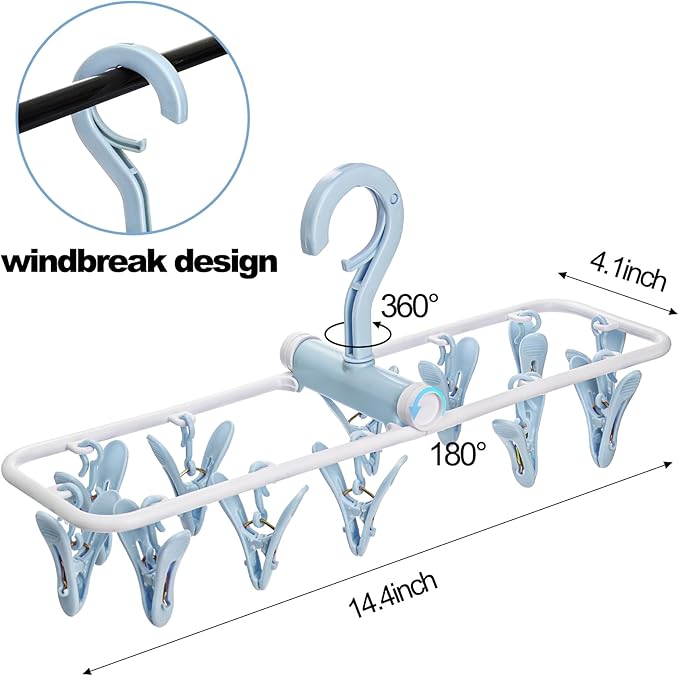 Suwimut 6 Pack Clothes Drying Rack, Small Folding Portable Underwear Hangers with 12 Clips, Plastic Laundry Clip and Drip Drying Hanger with 360° Rotatable Hook for Socks Towels Bras Clothes Gloves