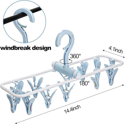 Suwimut 6 Pack Clothes Drying Rack, Small Folding Portable Underwear Hangers with 12 Clips, Plastic Laundry Clip and Drip Drying Hanger with 360° Rotatable Hook for Socks Towels Bras Clothes Gloves