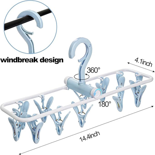 Suwimut 6 Pack Clothes Drying Rack, Small Folding Portable Underwear Hangers with 12 Clips, Plastic Laundry Clip and Drip Drying Hanger with 360° Rotatable Hook for Socks Towels Bras Clothes Gloves